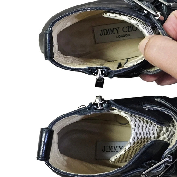 Jimmy Choo Ankle Boots Marlin Cream Snake Print &‎ Black Leather - Picture 3 of 16